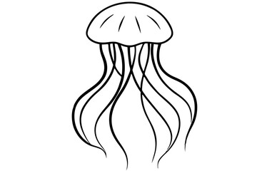 jellyfish silhouette line art vector illustration with a white background