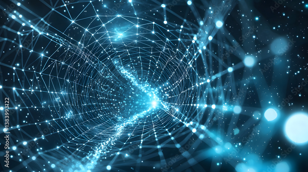 Poster exploring blockchain cybersecurity and encryption visualized digital realm abstract art futuristic d