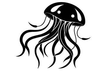 jellyfish silhouette line art vector illustration with a white background