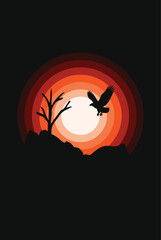 Vector design illustration for wall art and interior decoration of a landscape during sunset
