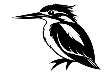 kingfisher silhouette line art vector illustration with a white background