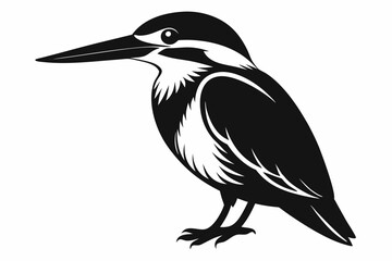 kingfisher silhouette line art vector illustration with a white background