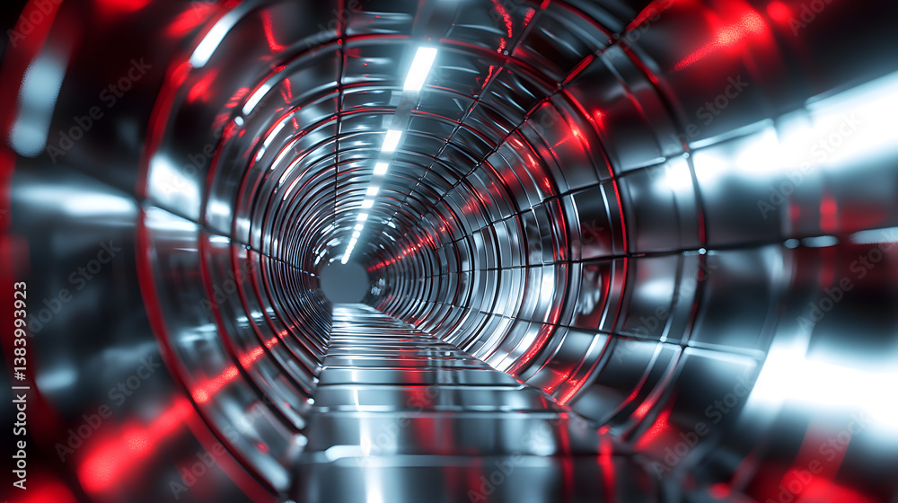 Poster visualizing blockchain cybersecurity and encryption in a futuristic tunnel environment