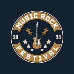 Rock music festival logo sign badge vector isolated. Vintage hard rock festival and rockers music club logo with retro style vector design. Design elements for rock and roll music festival