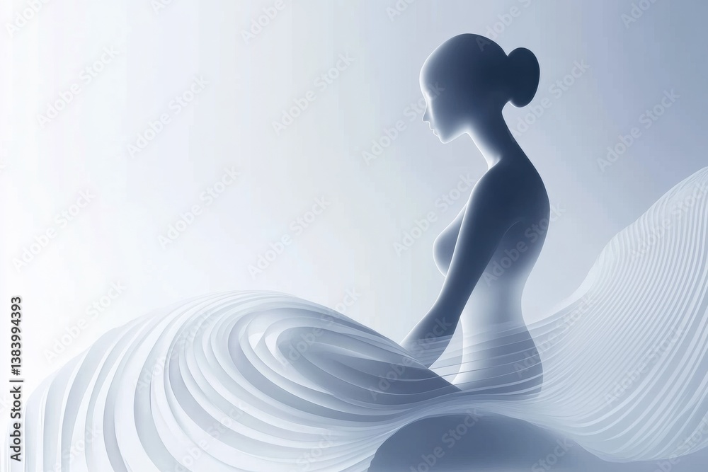 Aufkleber minimalistic silhouette of a fit body with elegant curves in a pure white aesthetic background showc