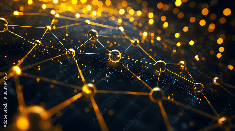 Poster blockchain cybersecurity and encryption visualization in digital space abstract graphics tech concep