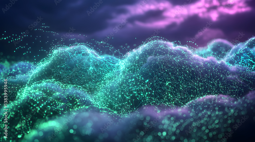 Poster cloud computing and decentralized systems visualization digital realm 3d graphics abstract environme
