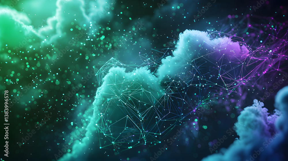 Poster cloud computing revolution visualizing decentralized systems in dynamic digital environments