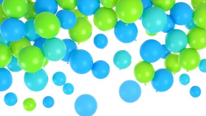 Blue and Green Balloons on White Background