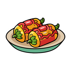 stuffed peppers vector art, stuffed peppers icon, food vector illustration