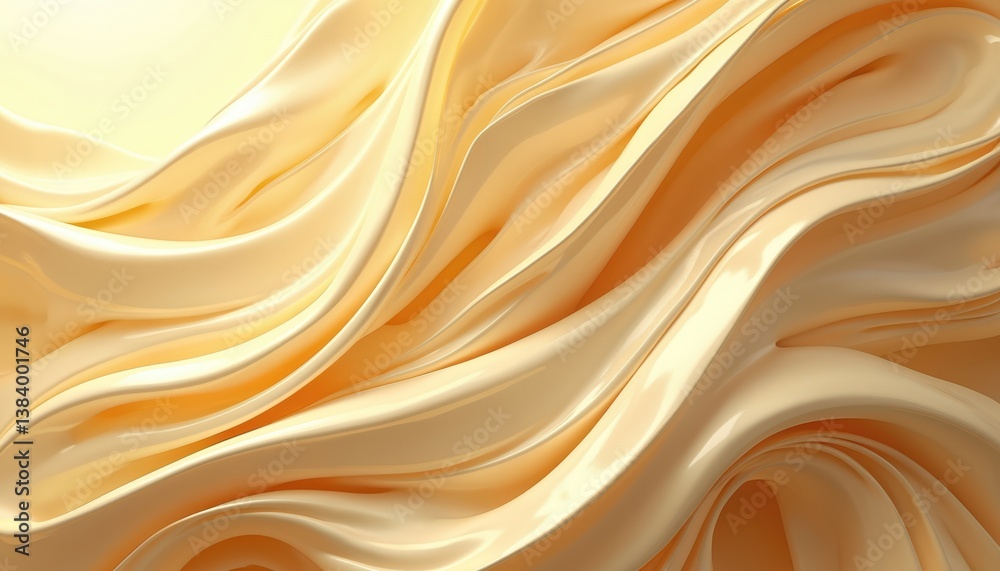 Poster Abstract gold swirling background. Elegant beige cream curves, flowing waves. Dynamic smooth shiny light gradient pattern for modern graphic design, art visual.