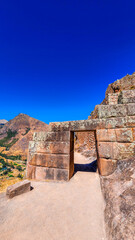 INTIHUATANA GATE AT PISAC RUINS, SACRED VALLEY, PERU