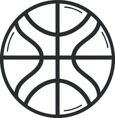 Simple black and white outline of a basketball icon with a circular design.