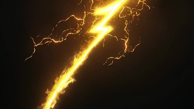 Bright yellow lightning bolt with electric sparks on dark background creating dramatic energy effect