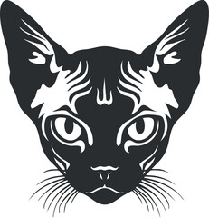 Black and white abstract cat silhouette with intricate decorative patterns and sharp features.