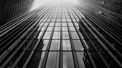 Fototapeta premium A dramatic upward view of tall glass office buildings