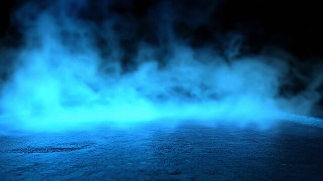 Mysterious smoke in blue light moving over old asphalt Street with a dark horror atmosphere Night scene with fog without people Horror road Seamless background animation loop stock video