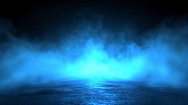 Mysterious smoke in blue light moving over old asphalt Street with a dark horror atmosphere Night scene with fog without people Horror road Seamless background animation loop stock video