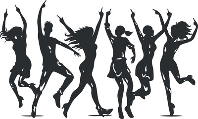 Fototapeta premium Silhouettes of energetic people dancing joyfully, expressing movement and celebration.