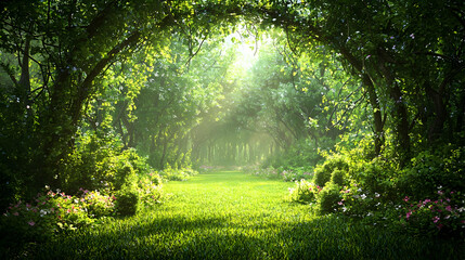 Fototapeta premium Pixellated Forest Pathway With Sunlight