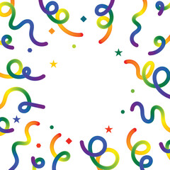  Colorful confetti and ribbons frame a white background, creating a festive and celebratory atmosphere.