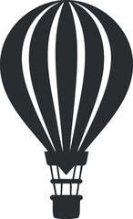 Naklejka premium Silhouette of a hot air balloon icon in black and white, representing travel and adventure.