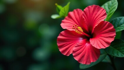 Intricate hibiscus blossoms, vibrant petals, lush leaves , macro, green