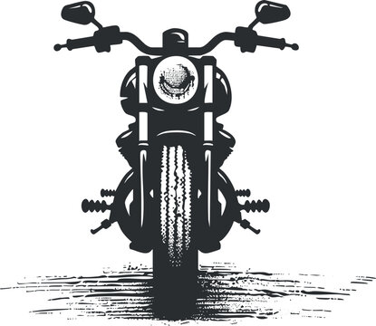 Fototapeta Black and white silhouette illustration of a motorcycle front view with artistic details.