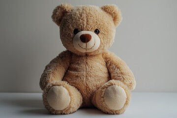 Charming teddy bear on minimalist background  cozy, soft, childhood memories, perfect gift, plush companion