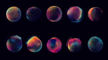 Fototapeta premium Glitched and distorted spheres form a set of organic, morphing 3D blobs, illustrating the power of generative computer art and data graphs.