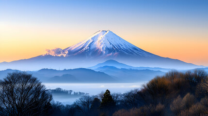 Fototapeta premium Snowy Volcano Peak Sunrise View