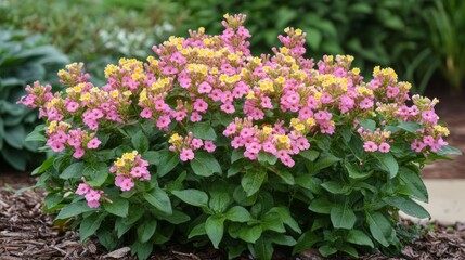 Obraz premium Pink and yellow lantana bush.