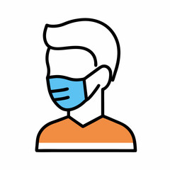 A young person wearing a protective face mask, a symbol of safety and community health during challenging times, depicted in a simple, bold line art style.