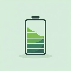 Battery icon charging with gradient green colors on a light background  
