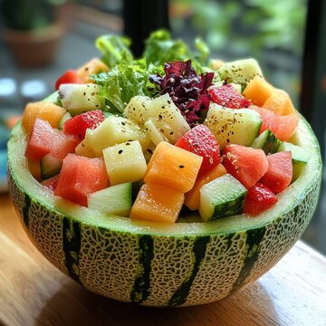 Melon bowl with salad.