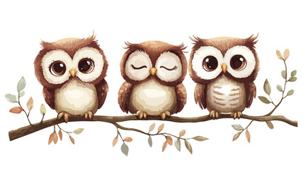 Fototapeta premium Adorable Baby Owls in Vector Illustration Isolated on White Background