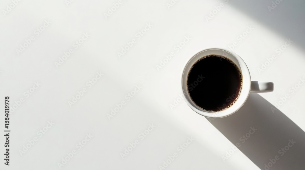 Poster minimalist coffee cup on white table showcasing elegant simplicity in a serene setting