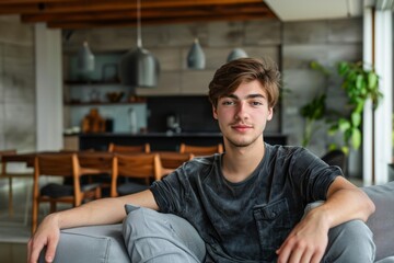 Obraz premium Portrait of a young Caucasian man in a modern home