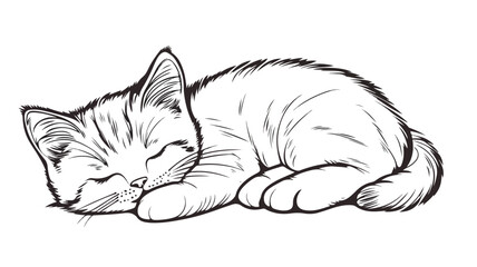 Cute Cartoon Cat Illustration for Coloring Book Vector Illustration Isolated on White Background