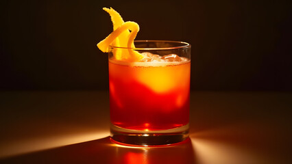 "Negroni's Campari-gin junction glows gold-ruby in layers. The orange twist curls like a burning filament above the radiant cocktail in its lowball glass."