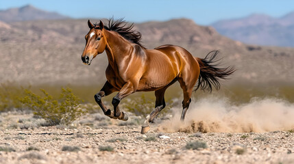 Obraz premium Brown Horse Running In Desert Landscape