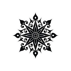Vintage decorative snowflake ornament with floral and abstract patterns in black silhouette style