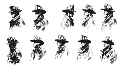 Obraz premium Simple sketches of the firemen vector illustration on white background