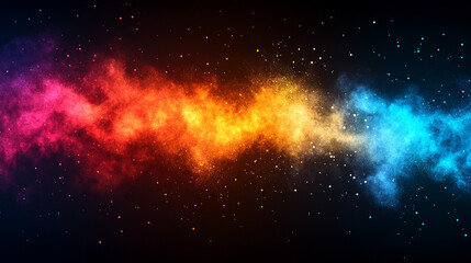 Fototapeta premium Vibrant rainbow gradient with orange, blue, teal, and white in a psychedelic, grainy wave flowing on a black background, symbolizing energy, transformation, and modern digital expression.