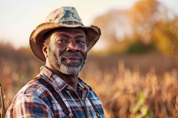 Portrait of a middle aged African American male farmer in the field