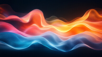 Fototapeta premium Vibrant rainbow gradient with orange, blue, teal, and white in a psychedelic, grainy wave flowing on a black background, symbolizing energy, transformation, and modern digital expression.