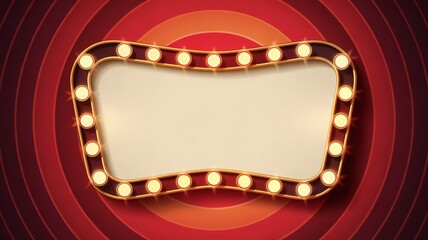 Retro Illuminated Signboard Marquee Lights Vintage Style Blank Space Red Background