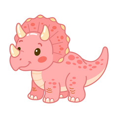 Cute cartoon pink baby triceratops with soft horns and spots