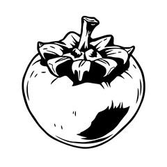 A Striking Black And White Illustration Of A Single Persimmon
