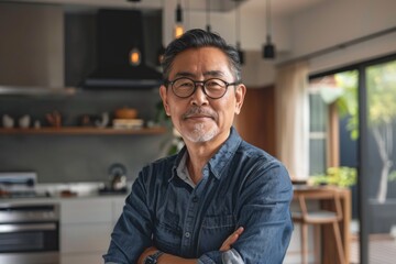 Obraz premium Portrait of a middle aged Asian man in a modern home